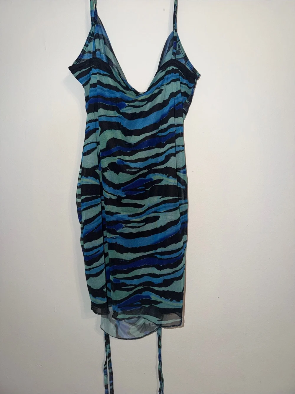 PrettyLittleThing Blue and Teal Zebra Stripe Mini Dress